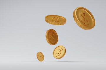 Gold coins on isolate white background,digital wallet. Shopping mobile app,coins Cashback and banking,money-saving.empty copy space,Isolate background.3D rendering illustration.