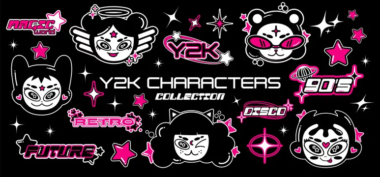 Premium Vector  Future retro cartoon character in y2k style cyber girls  with stars for 90s design