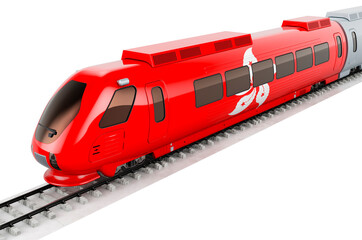 Hong Kong flag painted on the high speed train. Rail travel in the Hong Kong, concept. 3D rendering