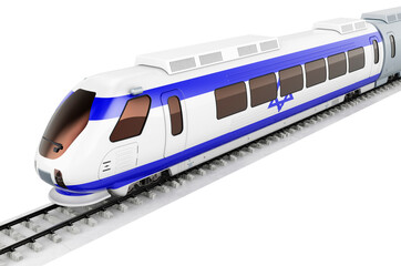 Fototapeta na wymiar Israeli flag painted on the high speed train. Rail travel in the Israel, concept. 3D rendering