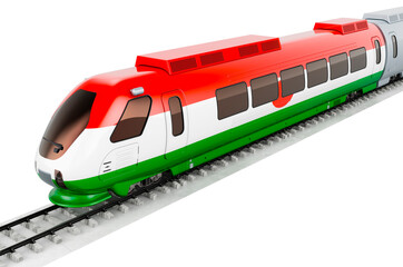 Niger flag painted on the high speed train. Rail travel in the Niger, concept. 3D rendering