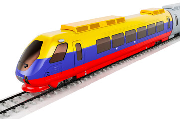 Venezuelan flag painted on the high speed train. Rail travel in the Venezuela, concept. 3D rendering