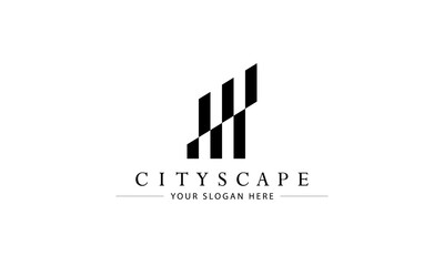 Fototapeta na wymiar Building logo. Modern building, real estate, cityscape, planning, structure, apartment, property, construction, architecture and residence logo design concept.