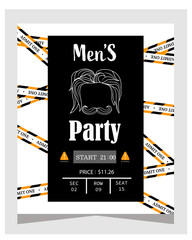 Poster invitation to a men's party. Silhouette of a man. Concert ticket. Vector stock illustration. isolated