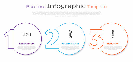 Set line Chassis car, Wrench spanner and Screwdriver. Business infographic template. Vector