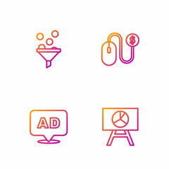 Set line Board with graph chart, Advertising, Lead management and . Gradient color icons. Vector