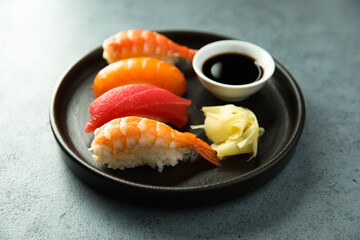 Assorted sushi with ginger and soy sauce © marysckin