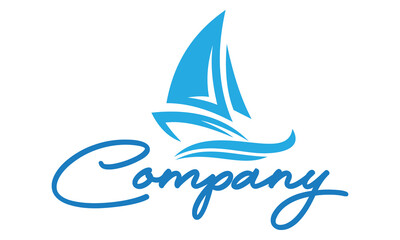 Blue Color Wave Holiday Yacht Logo Design