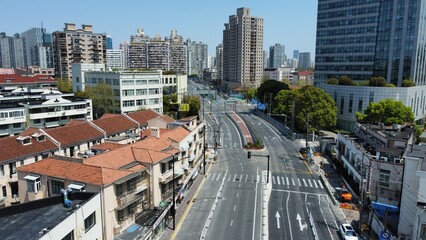 Shanghai empty avenue because of lockdown 2022  view of the city