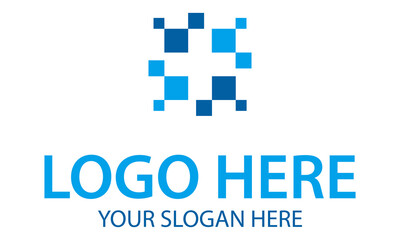 Blue Color Square Pixel Negative Space Cross Logo Design