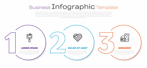 Set line American football goal post, USA Independence day and Burger. Business infographic template. Vector
