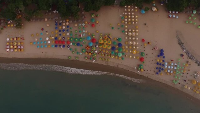 aerial footage upview of Beira-Mar beach in Fortaleza, Ceara, Brazil