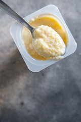 yogurt semoul vanilla milk dessert semolina french food fresh healthy meal food snack diet on the table copy space food background