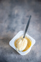 yogurt semoul vanilla milk dessert semolina french food fresh healthy meal food snack diet on the table copy space food background