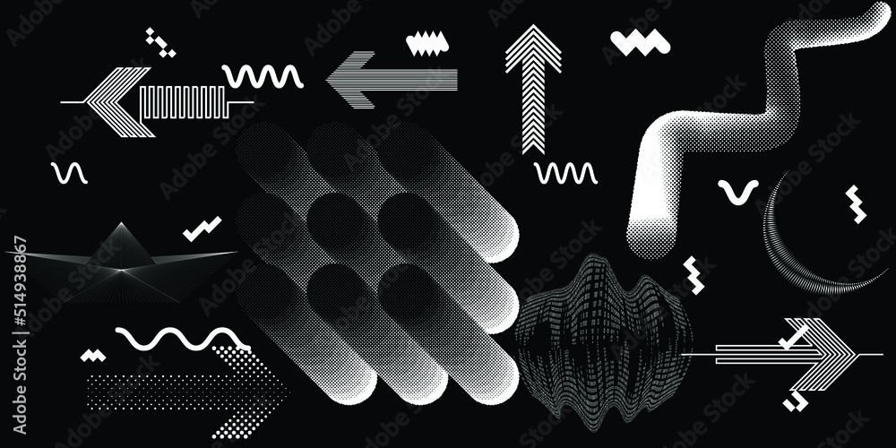 Poster black and white modern background with halftone dots and lines. vector design composition with vario