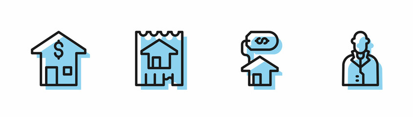Set line House with dollar, and Realtor icon. Vector