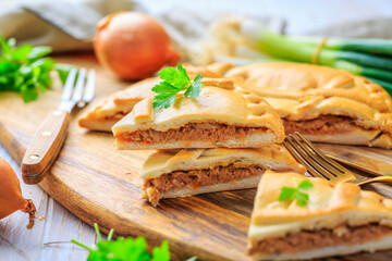 Empanada - traditional pie stuffed with tuna, Galician and Spanish cuisine.