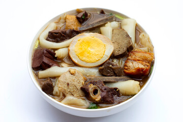 Boiled Chinese pasta square with pork soup