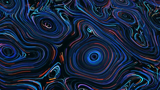 Animated spiral background. Fire and ice. Maze rotating in  circle. Pattern chaotic waves, lines. Energy flows. Hypnotic screensaver. Intro for technology, business, presentations, social networks. 4k