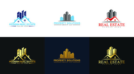 Luxurious collection of real estate logo templates. Set of houses, buildings, and property for logo design.