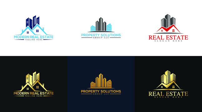 Luxurious collection of real estate logo templates. Set of houses, buildings, and property for logo design.