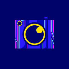 Camera cyberpunk logo line pop art portrait fiction colorful design with dark background. 