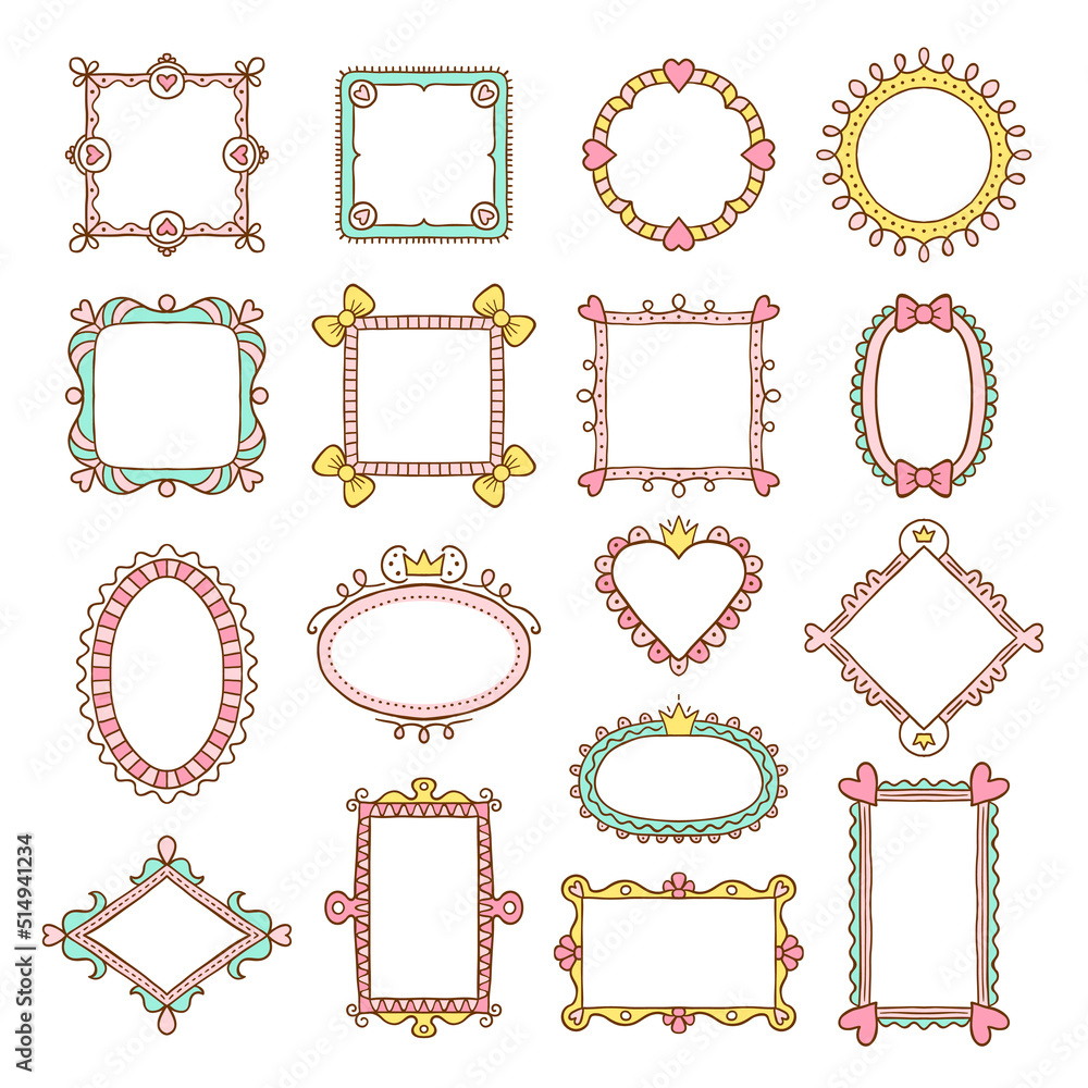 Canvas Prints frames templates. cute decorative sketchy geometrical frames for photos and scrapbooks recent vector