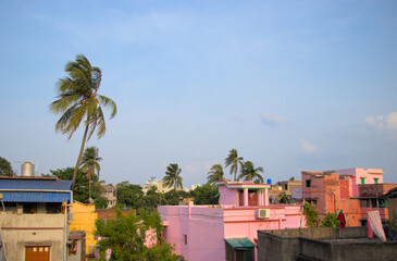 Indian city skyline of residential area, view from roof