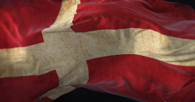 Old Denmark Flag waving at wind. Loop