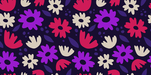 Neon Daisy flower vector seamless pattern