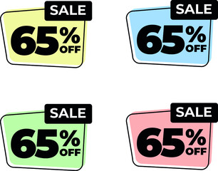 65% sixty five off tag percent discount sale black letter yellow blue green pink background