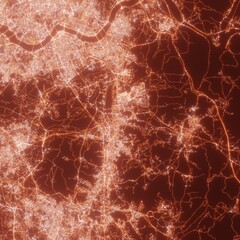 Seongnam-Si city lights map, top view from space. Aerial view on night street lights. Global networking, cyberspace