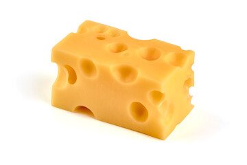 Emmental cheese piece, Swiss cheese, isolated on white background. High resolution image.
