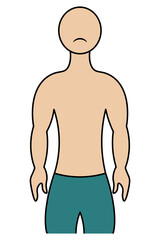 Muscular torso of a sad man. Color vector illustration. Athletic body of an unknown person. Isolated background. Cartoon style. Idea for web design