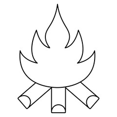 Bonfire. Sketch. A hot flame of fire burns. Ignition of wooden firewood. Vector illustration. Coloring book for children. Isolated background. Doodle style.