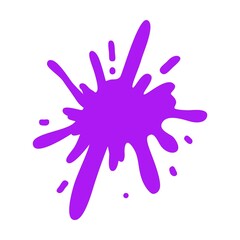 Colored violet paint splashes vector illustration. Collection of colorful splatters of liquid ink of different shapes isolated on white background