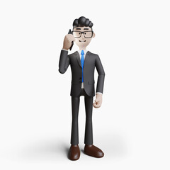 Obraz premium 3d render of character businessman with hold smartphone isolated on white background.