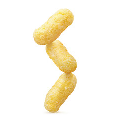 Three delicious corn sticks, isolated on white background