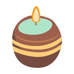 Scented candle. Colorful spa cartoon vector illustration. Female character enjoying skincare, aroma therapy, facial and body massage and tools