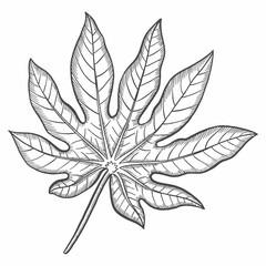 aralia tropical leaf plant isolated doodle hand drawn sketch with outline style