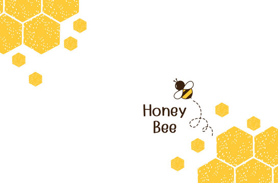 Beehive honeycomb with hexagon grid cells and bee cartoon on white background vector.