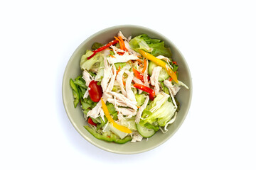 Salad with shredded chicken and vegetables