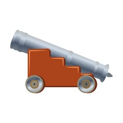 Medieval cannon on pedestal in cartoon style. Vector illustration of old weapons. Illustration of war equipment for pirate ships of fortresses