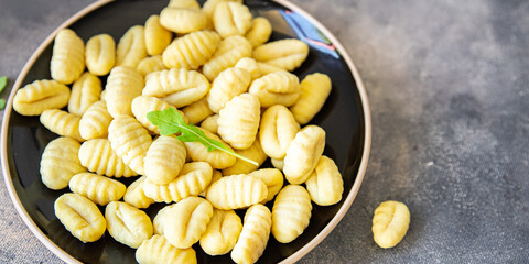 gnocchi raw dough, potatoe cuisine fresh meal food snack on the table copy space food background rustic