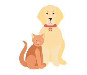 Fototapeta premium Cat and dog. Animal friendship. Pets. Vector flat illustration 