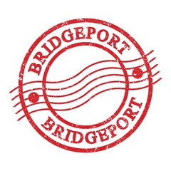 BRIDGEPORT, text written on red postal stamp.