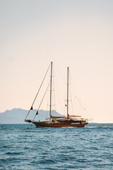Fototapeta na wymiar Yacht sailing in Aegean sea landscape travel yachting cruise tourism beautiful scenery