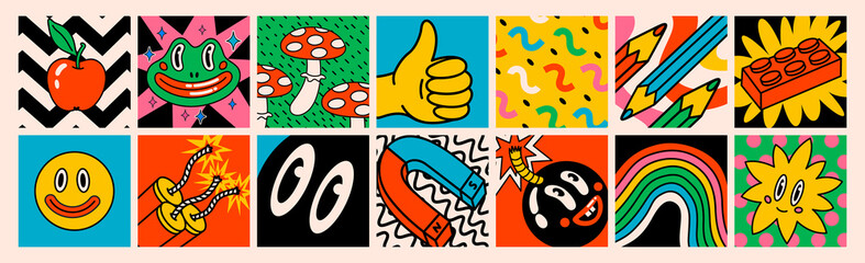 Cartoon vector Comic characters. Crazy cartoons Abstract vector collection in trendy retro comic style © ✦ Bizarre Factory ✦
