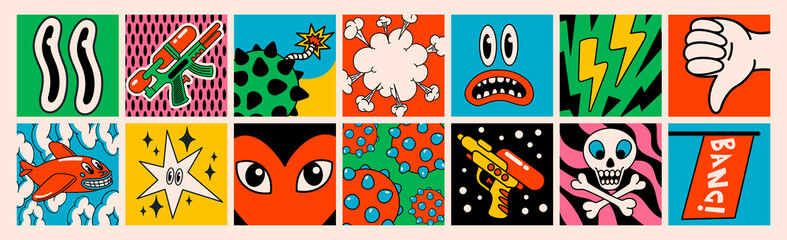 Cartoon vector Comic characters. Crazy cartoons Abstract vector collection in trendy retro comic style