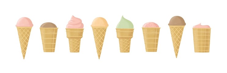 Ice cream cone collection. Yummy illustration set